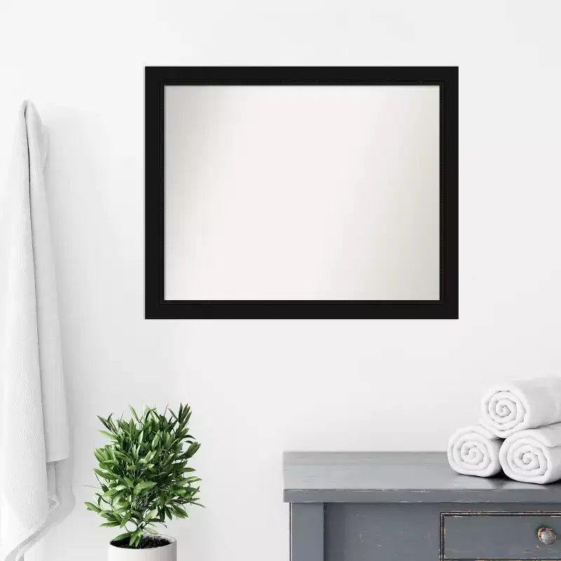 Non-Beveled Bathroom Wall Mirror with Black Frame