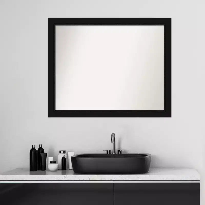 Non-Beveled Bathroom Wall Mirror with Black Frame