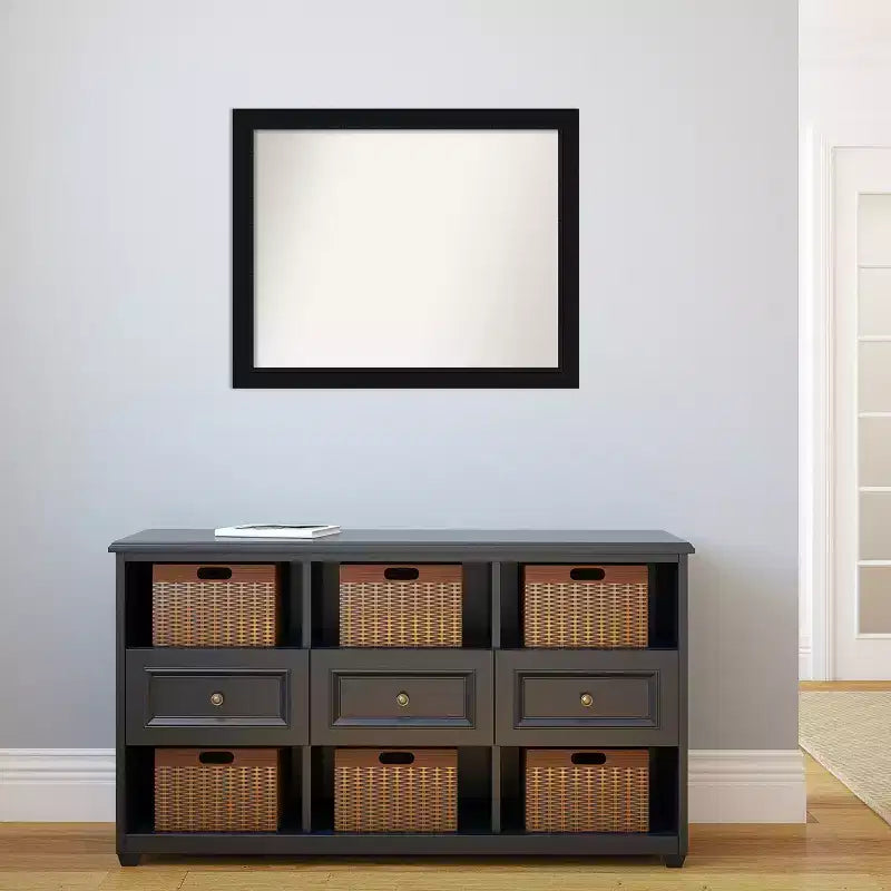 Non-Beveled Bathroom Wall Mirror with Black Frame