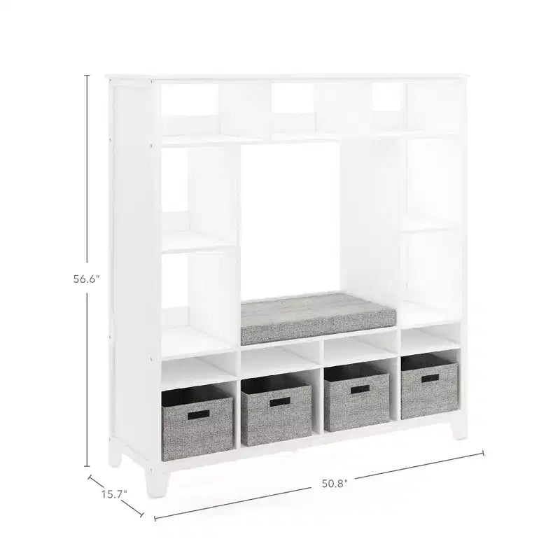 Kids' Storage Shelf with Reading Nook and Fabric Bins