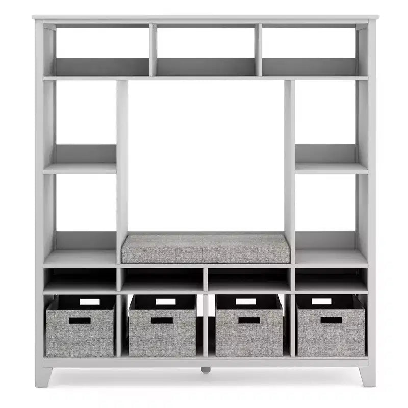 Kids' Storage Shelf with Reading Nook and Fabric Bins