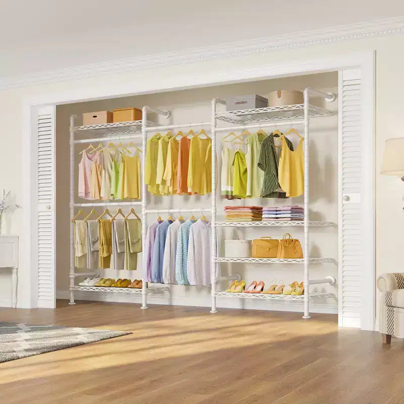 Industrial Pipe Wall-Mounted Clothing Rack with Shelves and Closet Rods