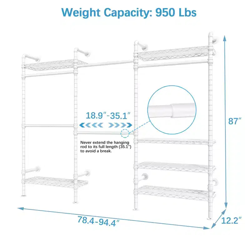 Industrial Pipe Wall-Mounted Clothing Rack with Shelves and Closet Rods