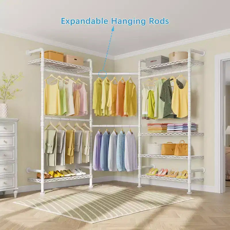 Industrial Pipe Wall-Mounted Clothing Rack with Shelves and Closet Rods