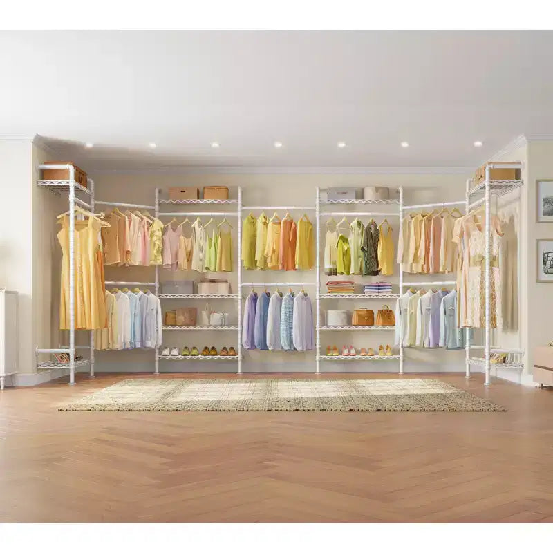 Industrial Pipe Wall-Mounted Clothing Rack with Shelves and Closet Rods