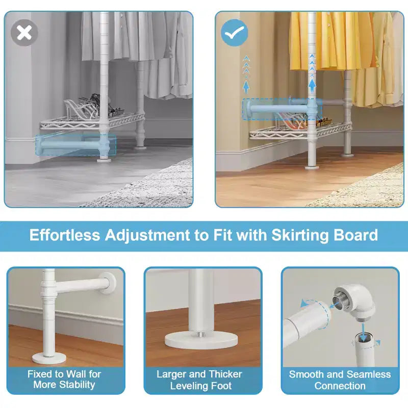 Industrial Pipe Wall-Mounted Clothing Rack with Shelves and Closet Rods