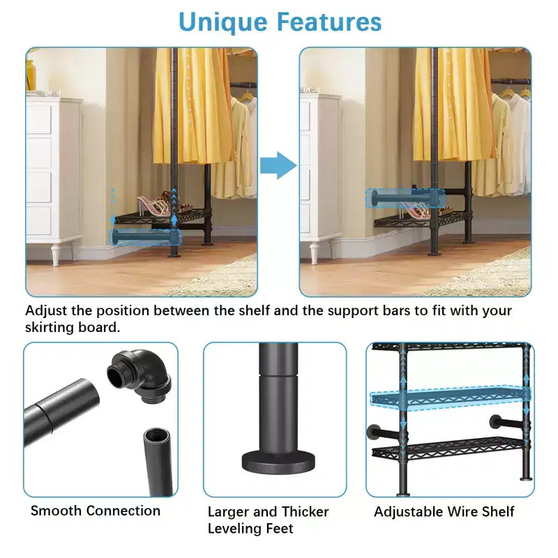 Industrial Pipe Wall-Mounted Clothing Rack with Shelves and Closet Rods
