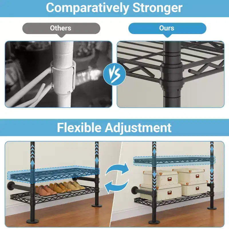 Industrial Pipe Wall-Mounted Clothing Rack with Shelves and Closet Rods