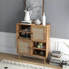 Meuble de rangement en rotin avec casiers ouverts