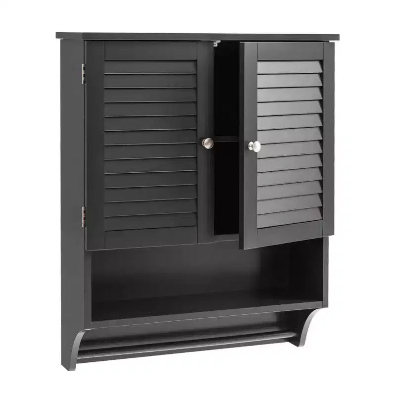 Bathroom Wall Mounted Medicine Cabinet with Louvered Doors & Towel Bar