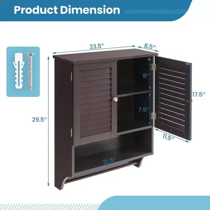 Bathroom Wall Mounted Medicine Cabinet with Louvered Doors & Towel Bar