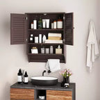 Armoire à pharmacie murale de salle de bain avec portes à persiennes et porte-serviettes