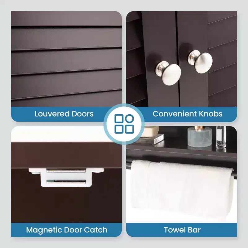 Bathroom Wall Mounted Medicine Cabinet with Louvered Doors & Towel Bar