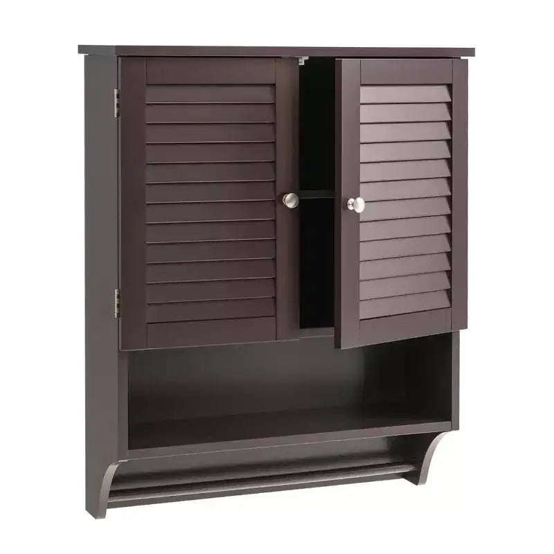 Bathroom Wall Mounted Medicine Cabinet with Louvered Doors & Towel Bar