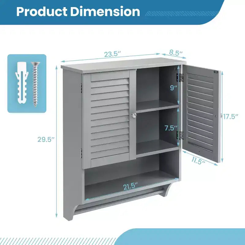 Bathroom Wall Mounted Medicine Cabinet with Louvered Doors & Towel Bar