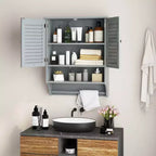 Armoire à pharmacie murale de salle de bain avec portes à persiennes et porte-serviettes