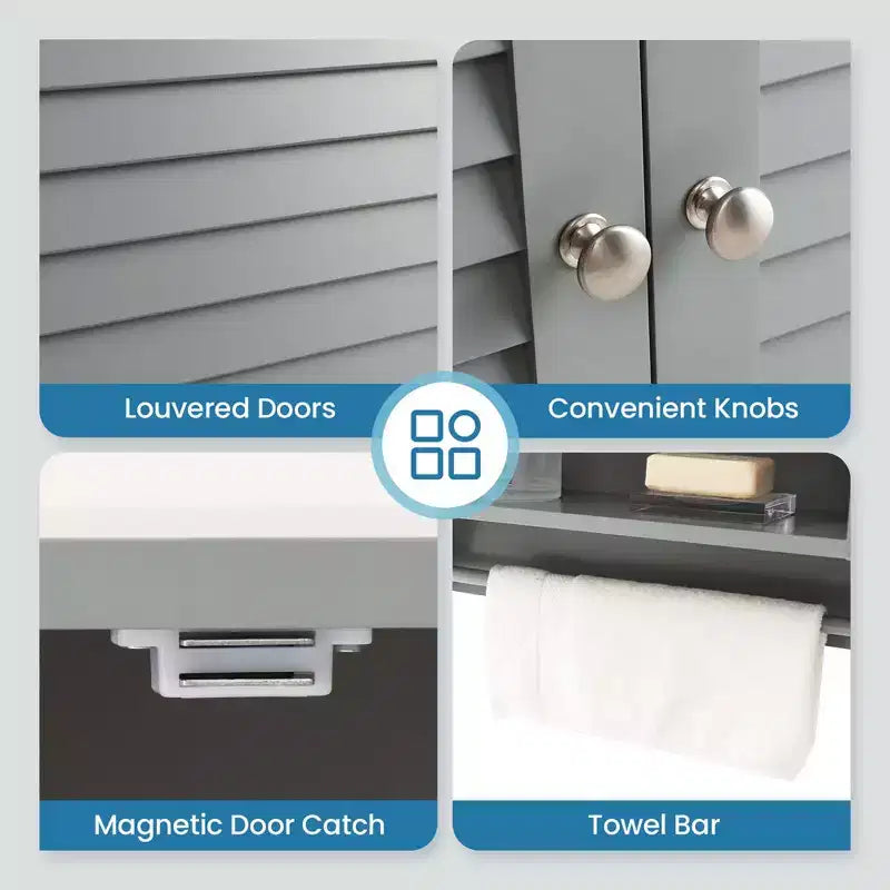 Bathroom Wall Mounted Medicine Cabinet with Louvered Doors & Towel Bar
