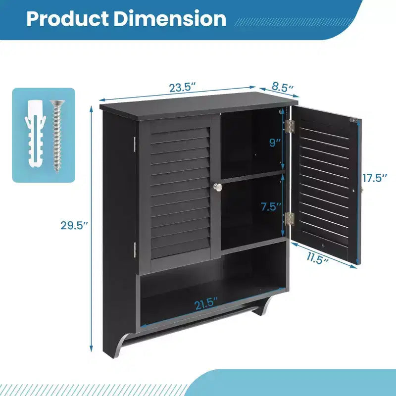 Bathroom Wall Mounted Medicine Cabinet with Louvered Doors & Towel Bar