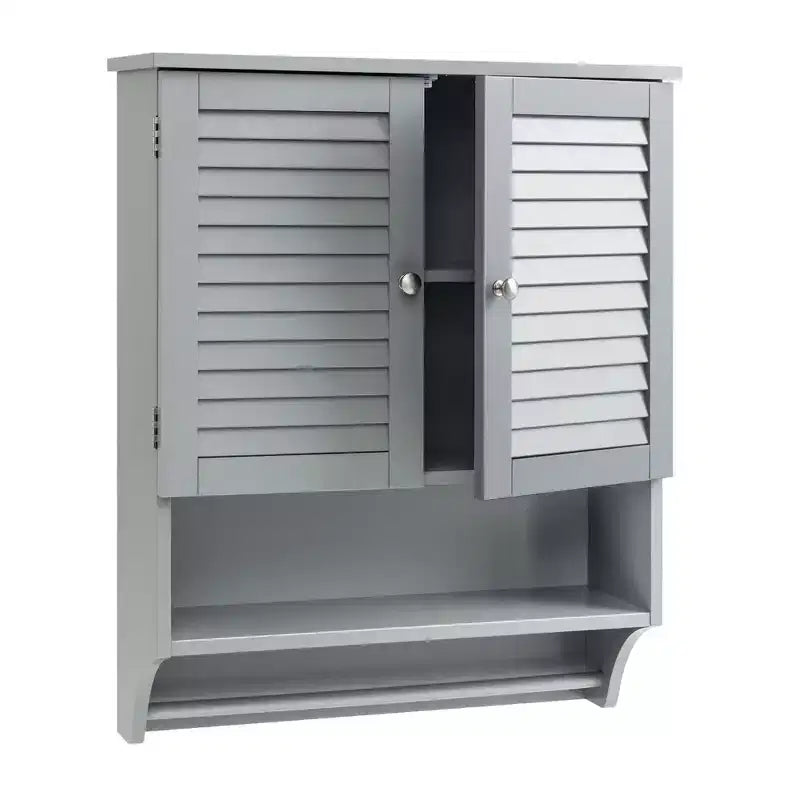 Bathroom Wall Mounted Medicine Cabinet with Louvered Doors & Towel Bar
