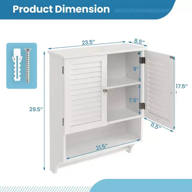 Bathroom Wall Mounted Medicine Cabinet with Louvered Doors & Towel Bar