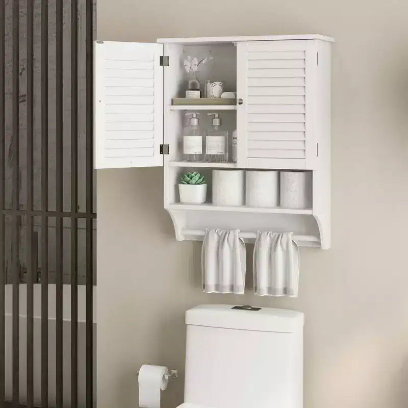 Bathroom Wall Mounted Medicine Cabinet with Louvered Doors & Towel Bar