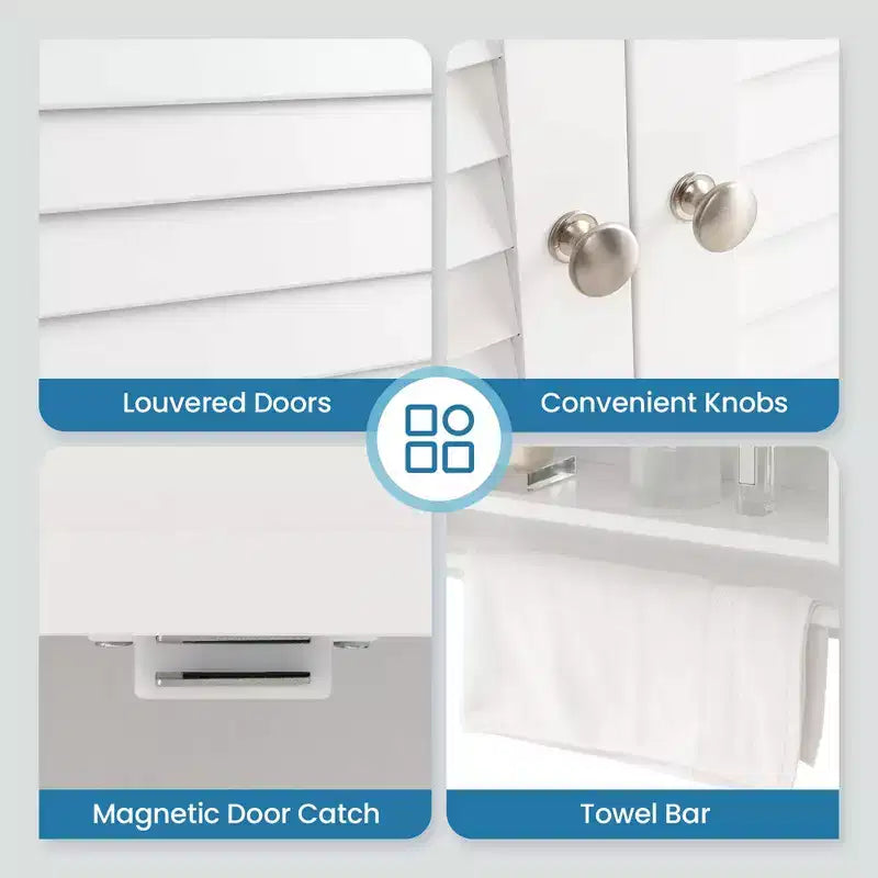 Bathroom Wall Mounted Medicine Cabinet with Louvered Doors & Towel Bar