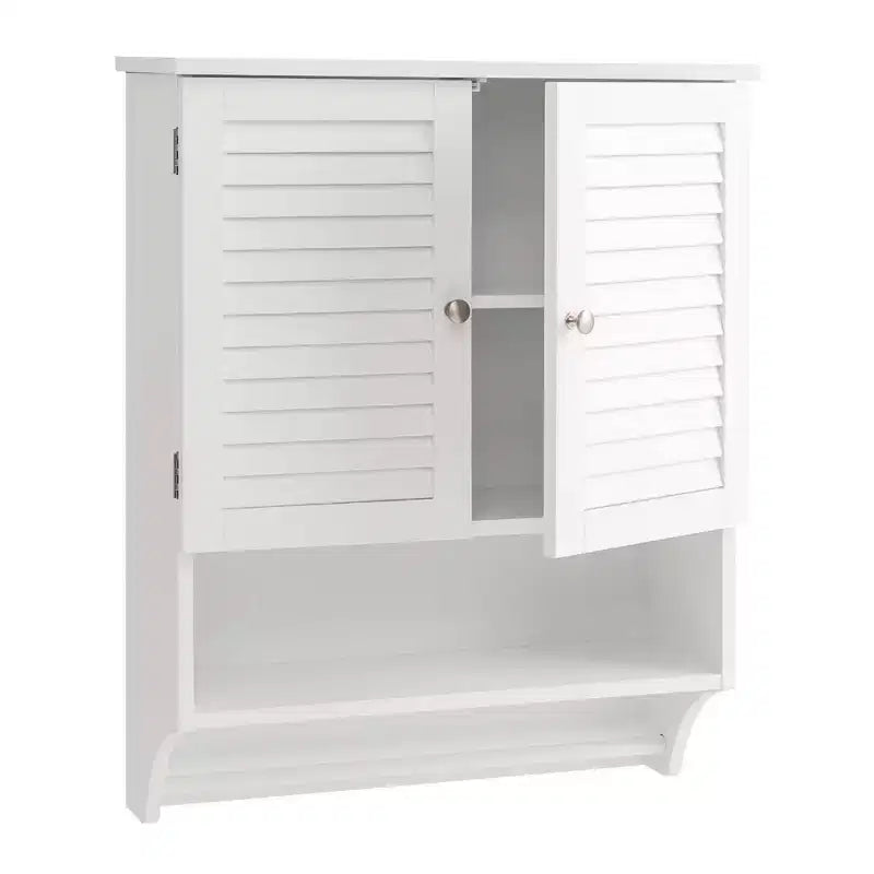 Bathroom Wall Mounted Medicine Cabinet with Louvered Doors & Towel Bar