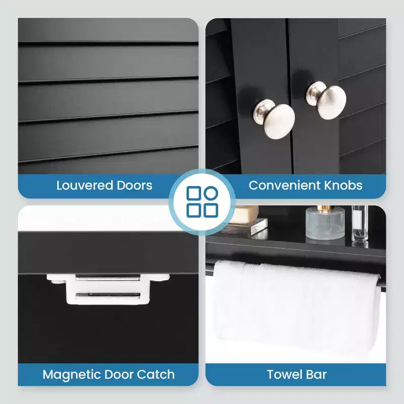 Bathroom Wall Mounted Medicine Cabinet with Louvered Doors & Towel Bar