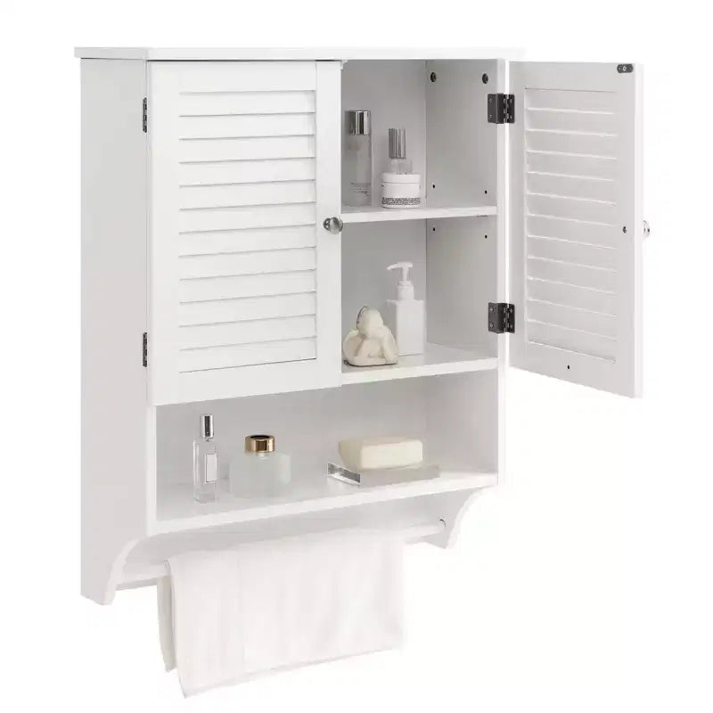 Bathroom Wall Mounted Medicine Cabinet with Louvered Doors & Towel Bar