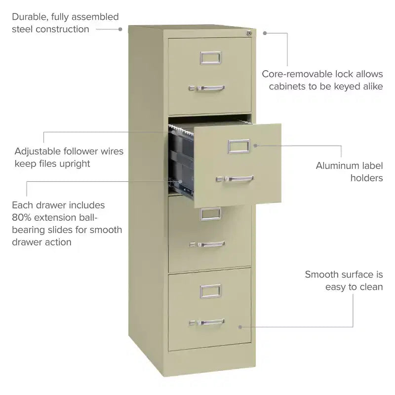 22" Deep 4-Drawer Letter Width Vertical File Cabinet