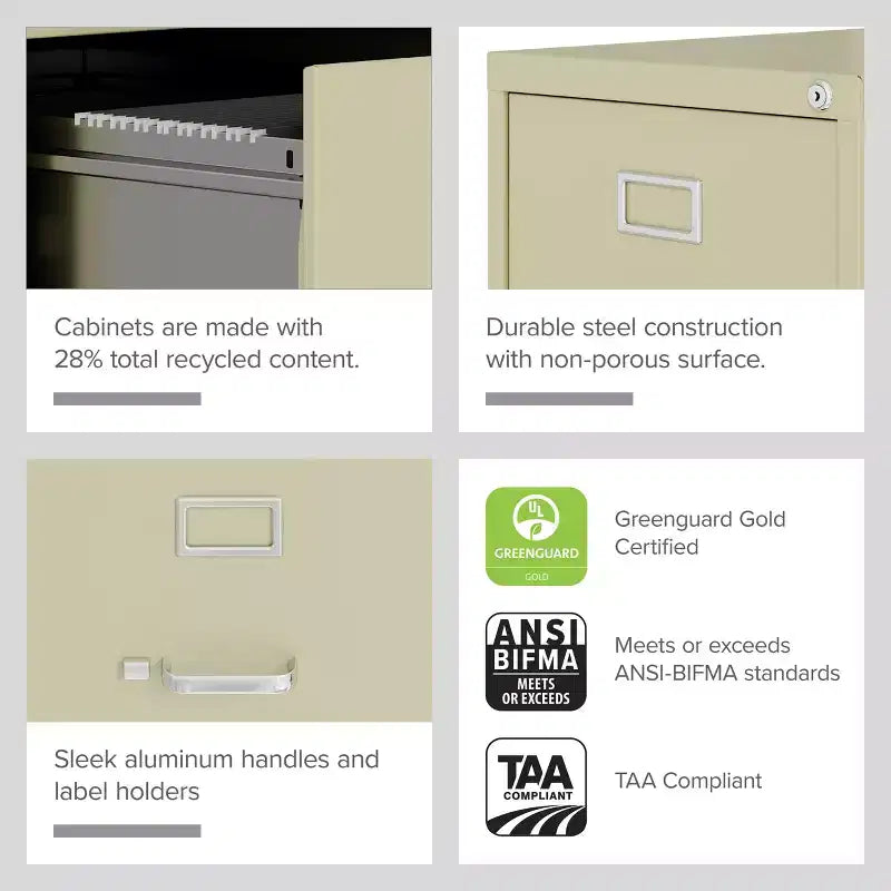 22" Deep 4-Drawer Letter Width Vertical File Cabinet