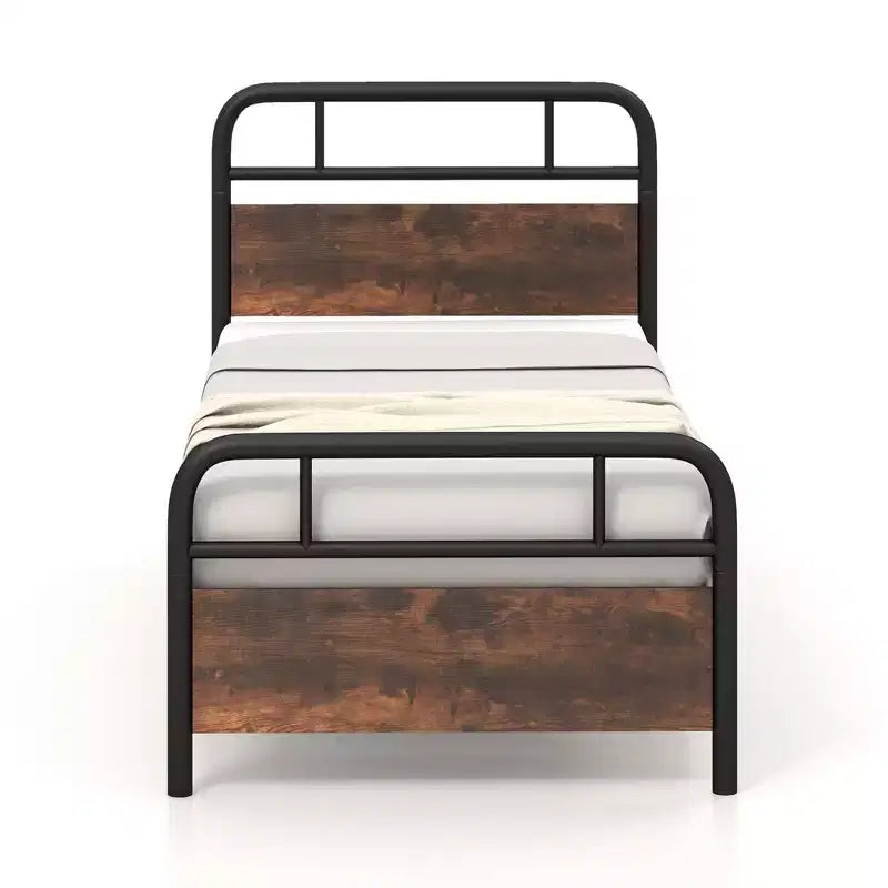 Metal Platform Bed Frame with Industrial Headboard