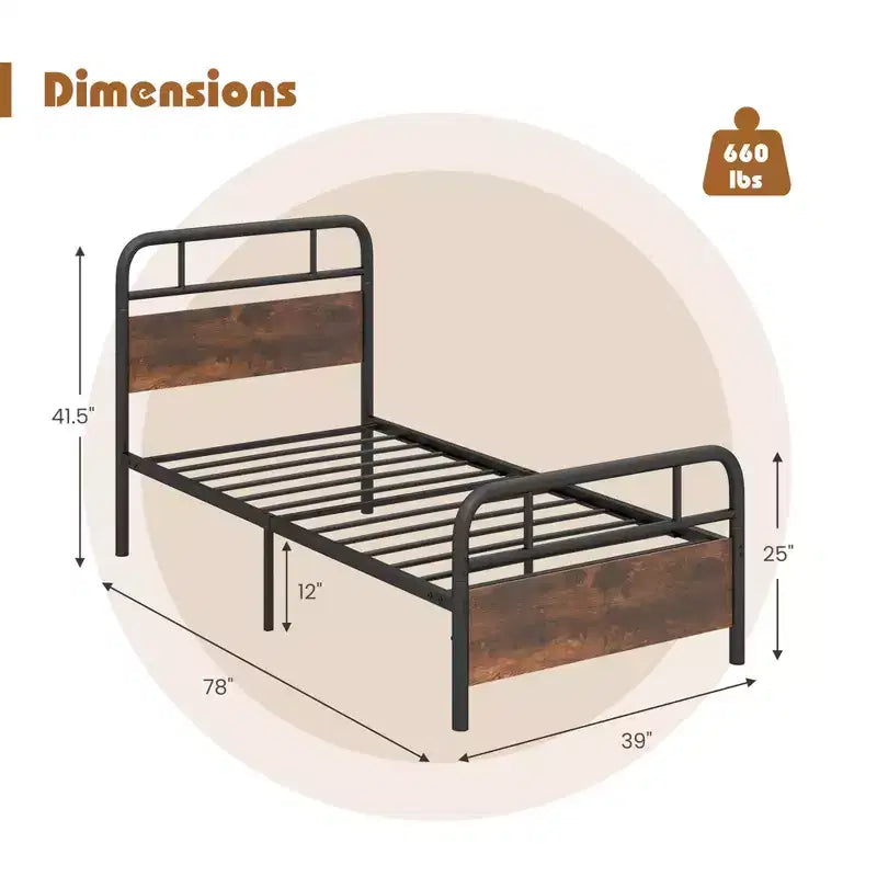 Metal Platform Bed Frame with Industrial Headboard