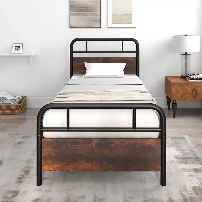 Metal Platform Bed Frame with Industrial Headboard