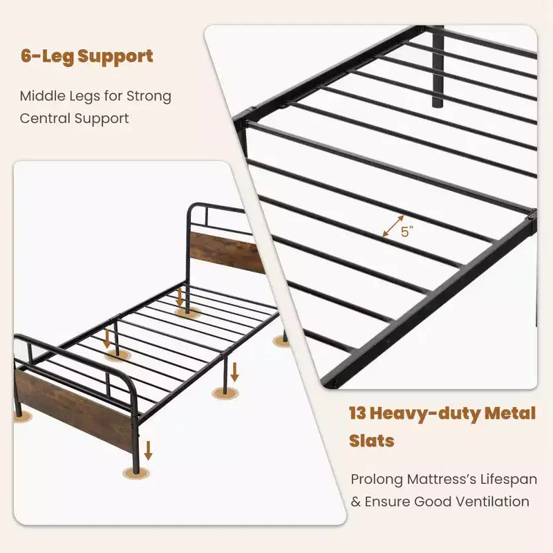 Metal Platform Bed Frame with Industrial Headboard