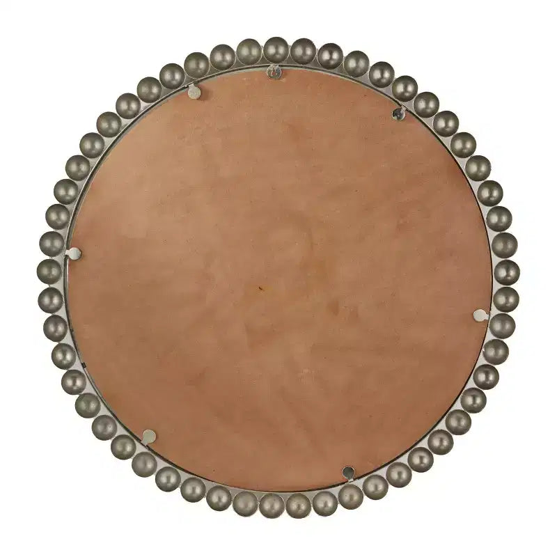 Round Metal Wall Mirror with Bead Detailing, 36 Inch