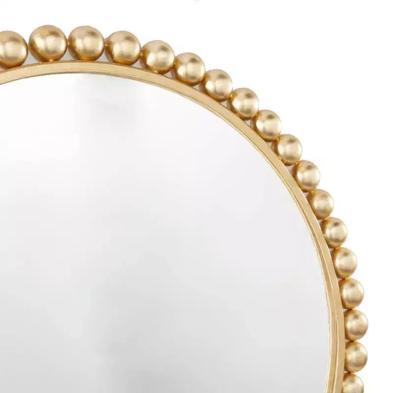 Round Metal Wall Mirror with Bead Detailing, 36 Inch