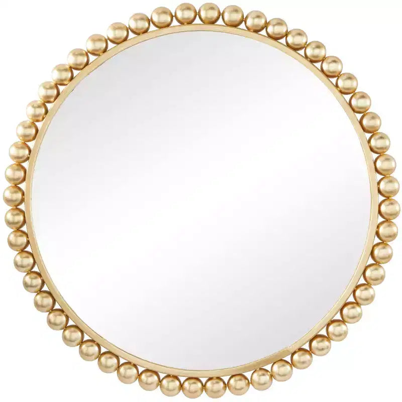 Round Metal Wall Mirror with Bead Detailing, 36 Inch