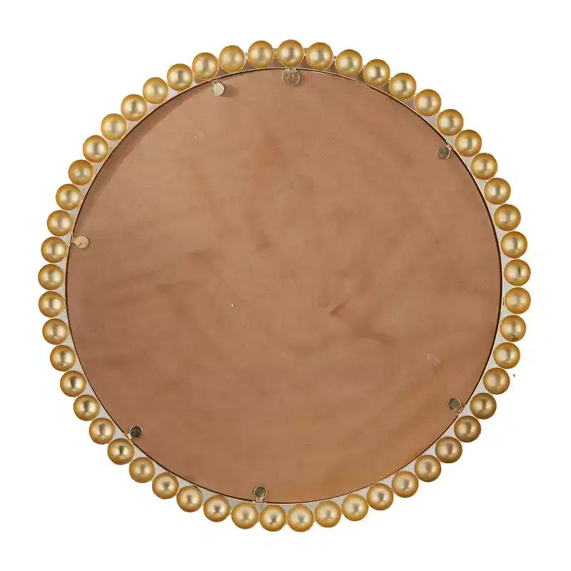 Round Metal Wall Mirror with Bead Detailing, 36 Inch