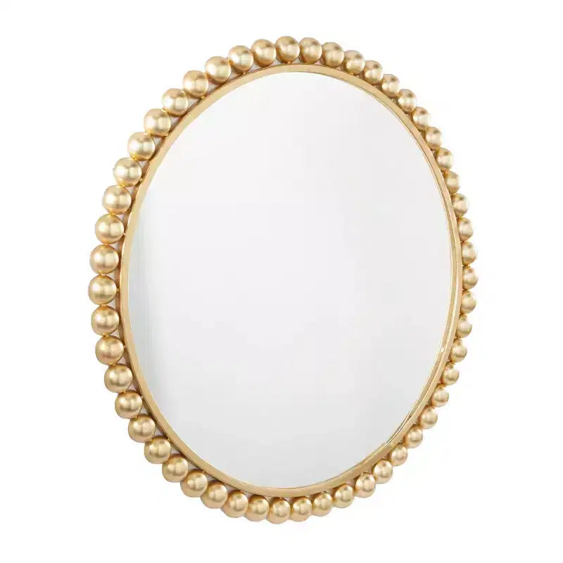 Round Metal Wall Mirror with Bead Detailing, 36 Inch