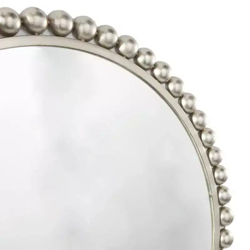 Round Metal Wall Mirror with Bead Detailing, 36 Inch