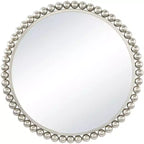 Miroir Mural Rond en Métal avec Détails Perles, 91 cm
