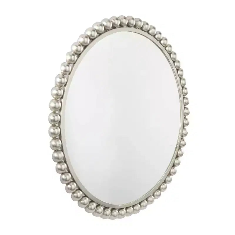Round Metal Wall Mirror with Bead Detailing, 36 Inch