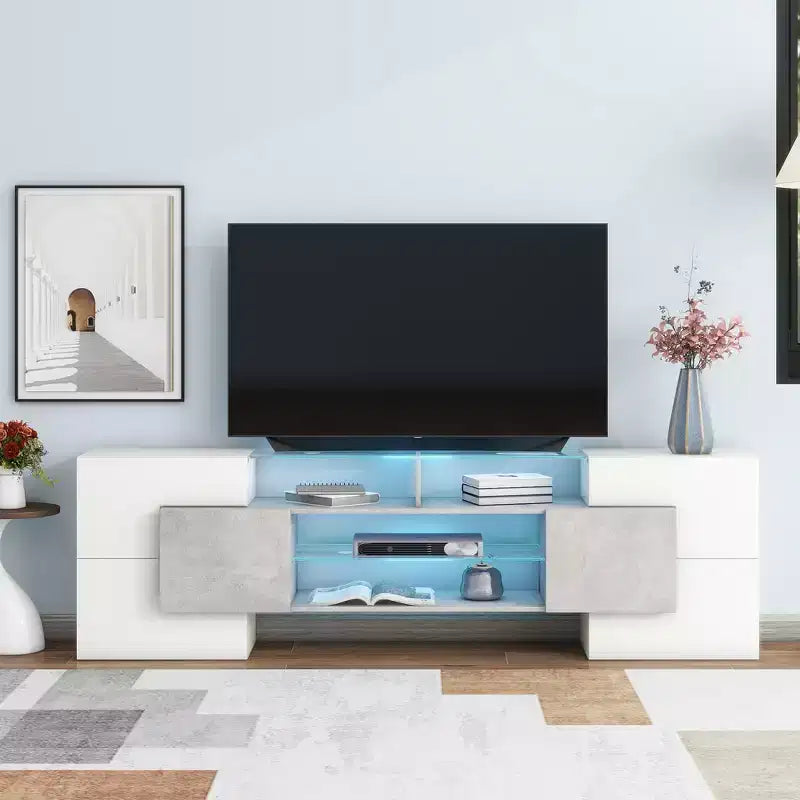 TV Stand for TVs up to 80 Inches with 2 Lighted Glass Shelves and LED Color Changing Lights