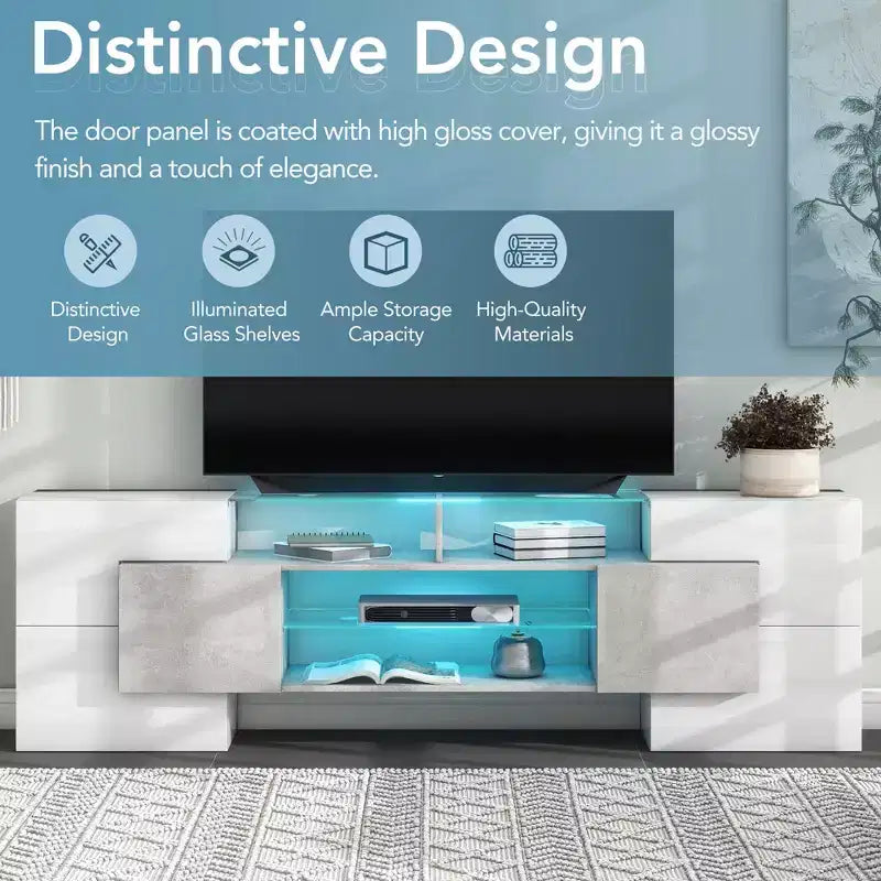 TV Stand for TVs up to 80 Inches with 2 Lighted Glass Shelves and LED Color Changing Lights