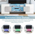 Meuble TV pour téléviseurs jusqu'à 80 pouces avec 2 étagères en verre éclairées et lumières LED à changement de couleur