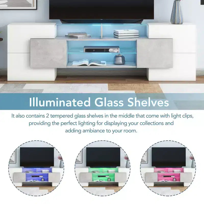 TV Stand for TVs up to 80 Inches with 2 Lighted Glass Shelves and LED Color Changing Lights