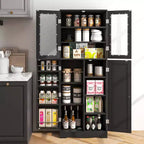 Garde-manger haut de 161,3 cm avec portes vitrées et étagères réglables, noir/blanc