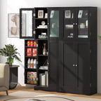 Garde-manger haut de 161,3 cm avec portes vitrées et étagères réglables, noir/blanc