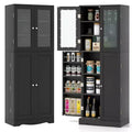 Costway 63.5 Tall Kitchen Pantry Storage Cabinet with Glass Door Storage Shelves Black/White